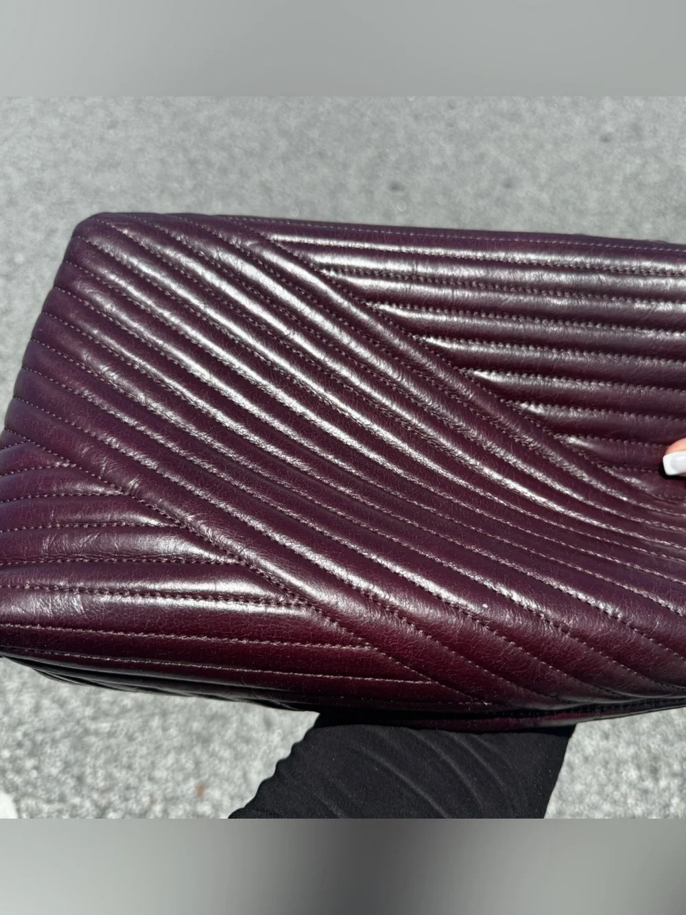 Tory Burch Quilted Chevron Convertible Clutch in Deep Burgundy with Gold Logo